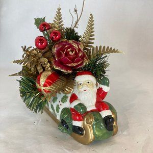 VTG Vitabath Ceramic Hand Painted Santa Claus w/ Sleigh XMas Candy Dish Planter